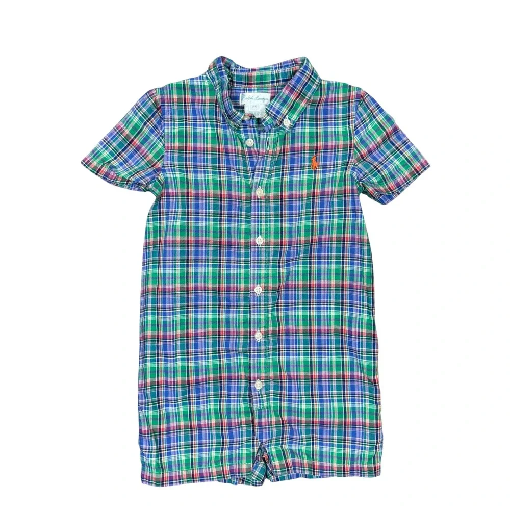 Vintage Ralph Lauren Baby Boy Plaid Romper Multi‎ Color 24M